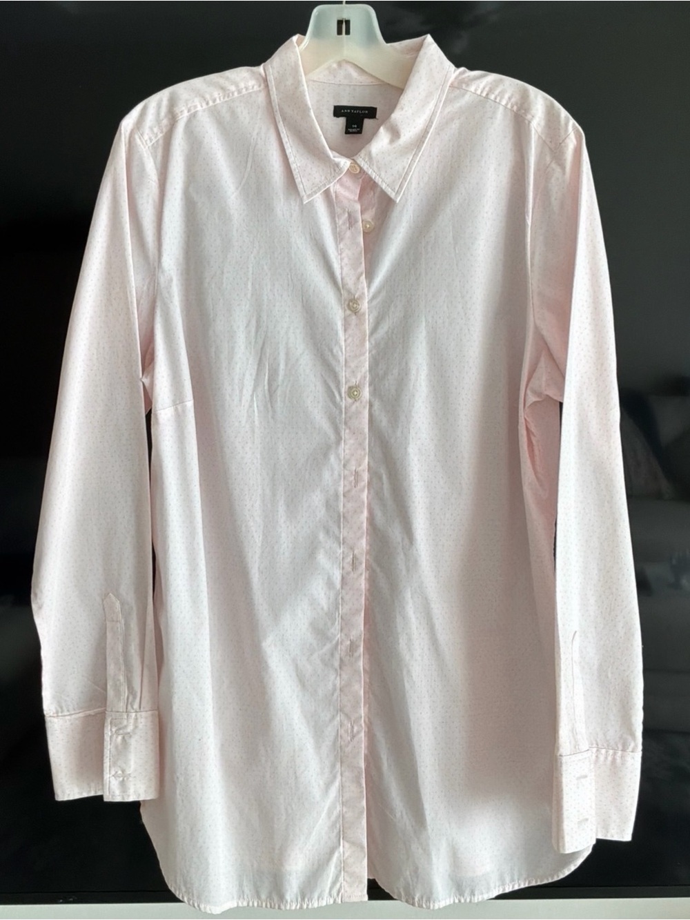Ann Taylor Soft Pink Dotted Blouse – Classic Button Down – NWOT – Size 14